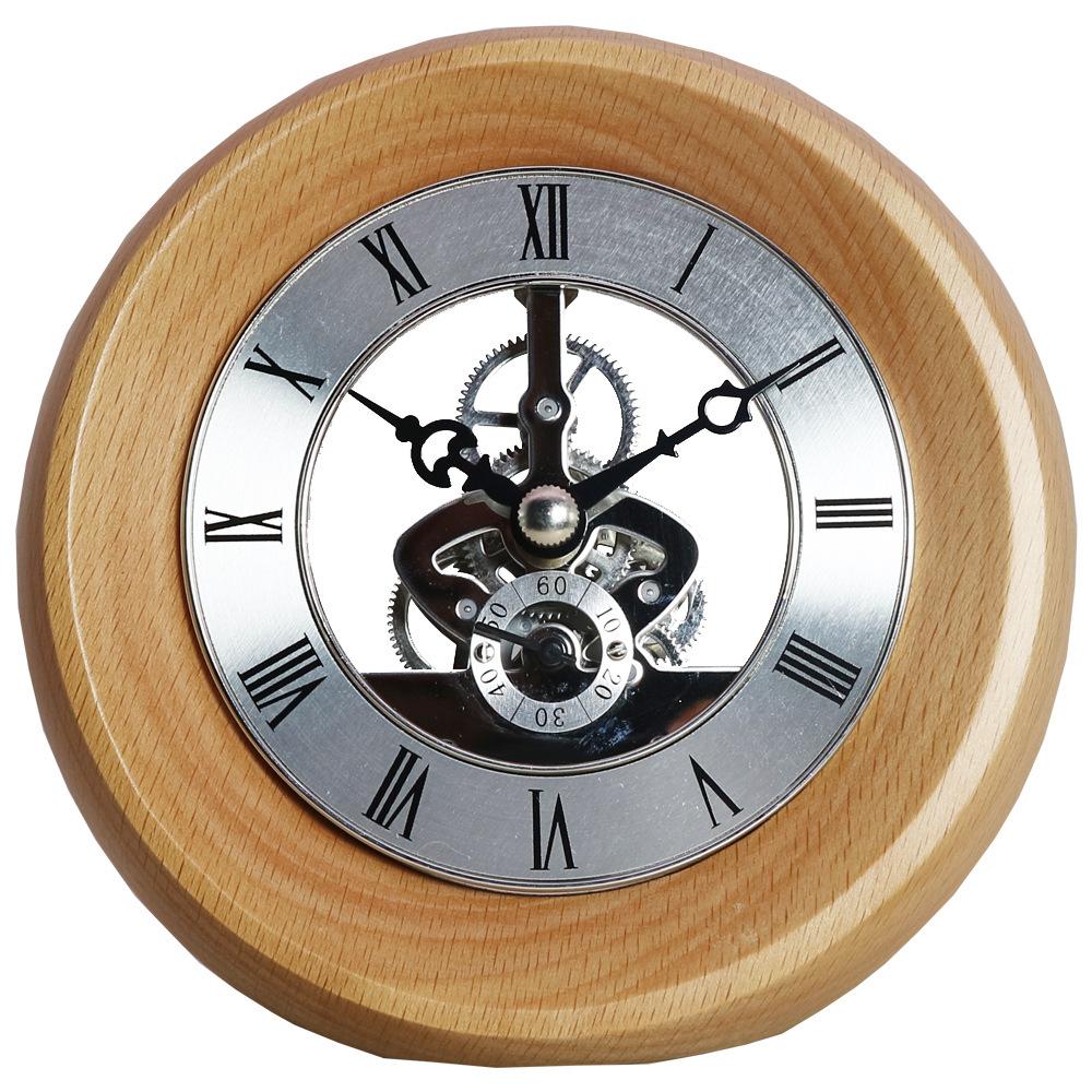 Retro Light Luxury Solid Wood Gear Unique Table Clock Transparent Rotating Elegant Digital Desk Clock Desktop Minimalist Home Decoration Ornaments