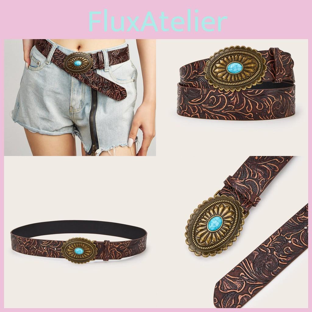 Gemstone Simulation Fashion And Metal Buckle Decor Flower Pattern Women Belt