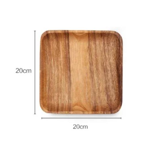 1 bucată farfurie pătrată din lemn de salcâm farfurie mare mică, din lemn, pentru gustare, prăjitură, fructe, aperitiv, pâine, farfurie de servire, tavă de ceai, ustensile din lemn