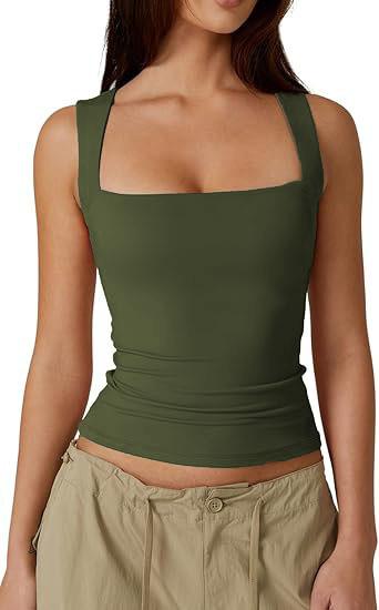 European And American Women'S Clothing Street Hottie Fashion Square Collar Basic Slim-Fit Sleeveless Vest Bottoming Top