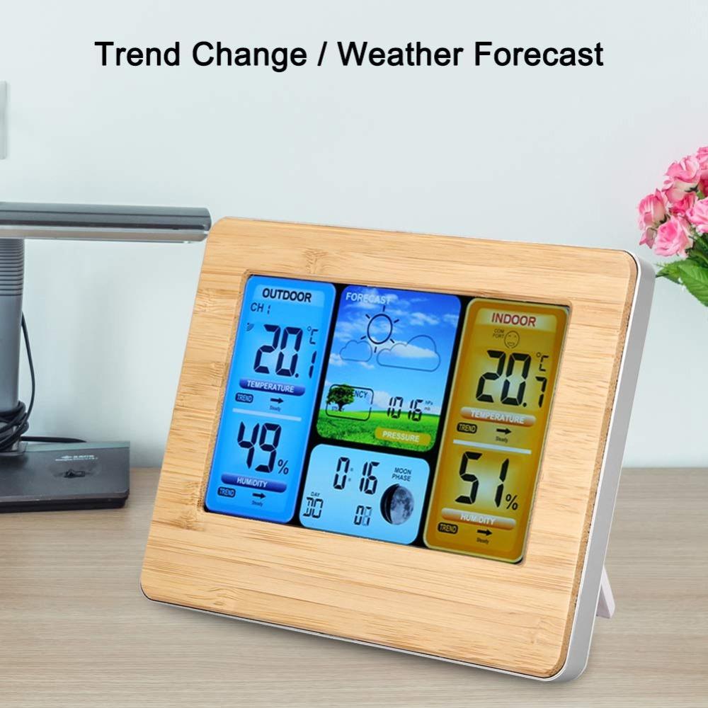Bamboos Face Wireless Weather Station Weather Forecast Clock  Temperature Humidity Monitoring