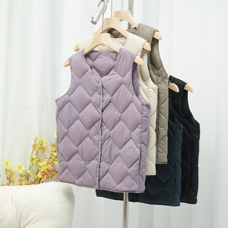 

Пальто с V-образным вырезом на основе теплой подкладки пуховый жилет с ромбовидным волнистым узором легкий теплый пуховый жилет для женщин