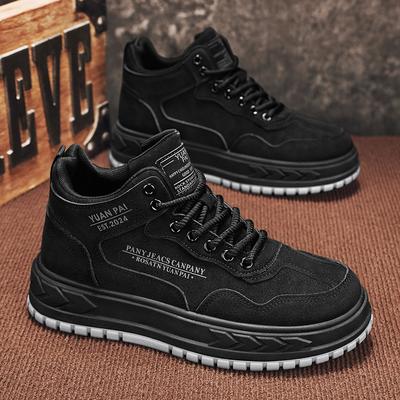 Outdoor Platform Men's Casual Shoes Fashion Leather High Top Board Shoes Comfortable Walking Sneakers Breathable Man Ankle Boots