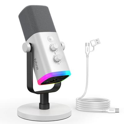 FIFINE fristående mikrofon för och innehåll Enriktad dynamisk mikrofon Kompatibel med ljud och ljud med Mute RGB-upplyst Volym och