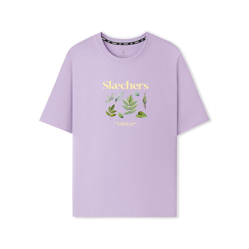 Skechers Loose Comfortable Round Neck Short Sleeve T-Shirt Unisex tops Lavender L225U062-00KC XS