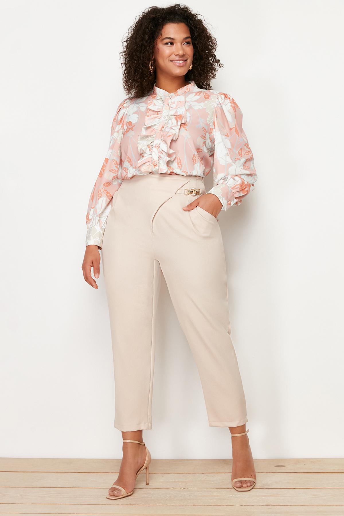 

Женские брюки больших размеров, модные новые сезонные тканые брюки с высокой талией и пряжкой, детализированные XL уробилин