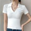 Women's Short-sleeve T-shirt Summer Simple Solid Color Slim-fit Polo Collar T-shirt Short Stretch Polo Shirt
