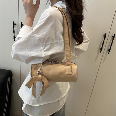Trendy Cool Bowknot Tubular Cylindrical Pu Shoulder Bags Girly Handbag Armpit Bag Women  Design Sense Commuter Bags Gifts