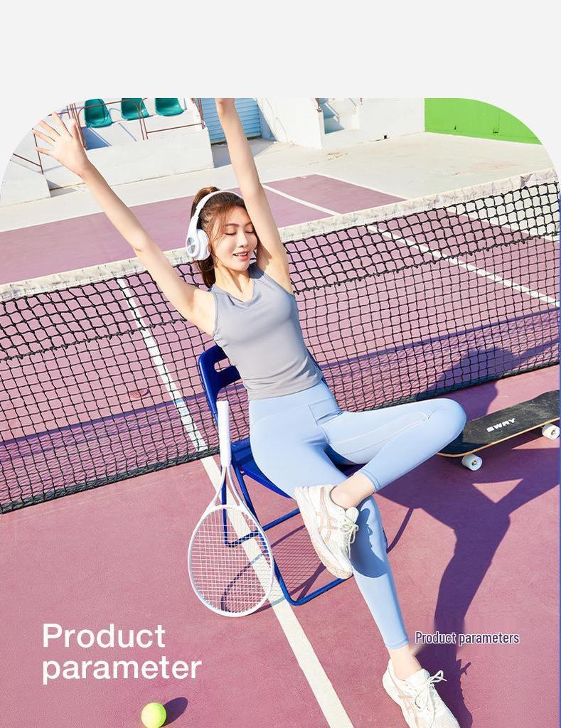 Peach Yoga Tank Top with Built-in Bra: High Elastic, Fixed Cups, Tight-Fitting, Anti-Exposure, Non-Shifting, Round Neck Sports Tank.