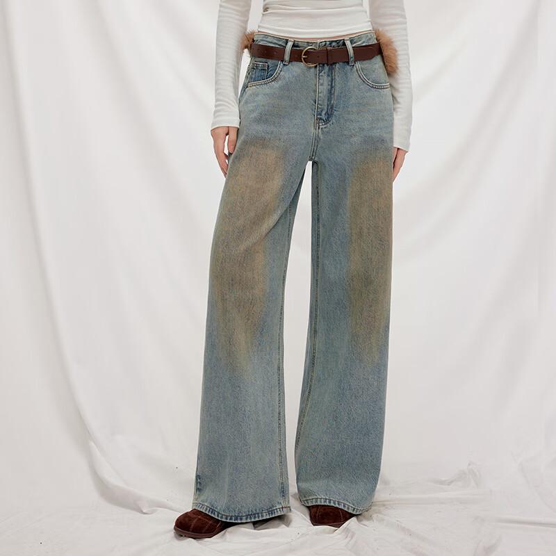 unifree High-Waist Contrast Washed Straight Leg Jeans