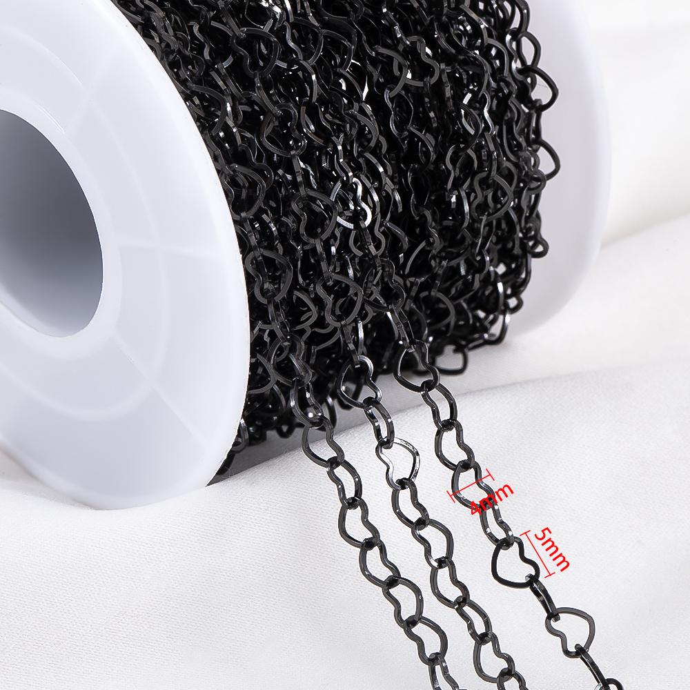 1Meter Punk Black Color Stainless Steel Love Heart Link Chains for Party Jewelry Making DIY Bracelet Choker Necklace Components
