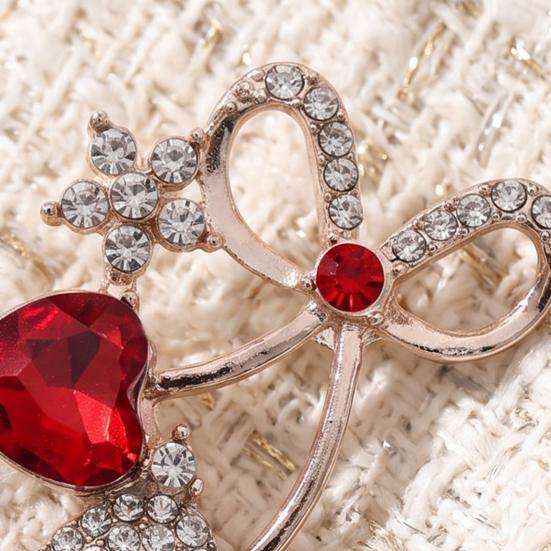 Alloy Bow Pin Bling Rhinestone Brooch Pin, Love Heart Bowknot Lapel Golden Tone Women Jewelry Accessory for Dresses Coats Sweaters Vintage
