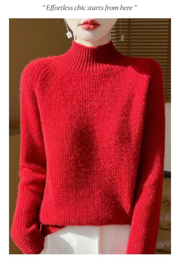 Autumn/Winter Women's High-Neck Wool Ribbed Knit Pullover