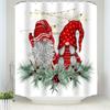 Christmas Gnomes Shower Curtain Set,Cute Winter Xmas Holiday Tree Buffalo Check Plaid Shower Curtains For Bathroom Decor,Hooks