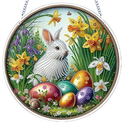 Easter Theme 2D/Flat DIY Rhinestone Diamond Art Window Pendants Special Shape Diamond Art Pendant Wall Decor for Home & Windows