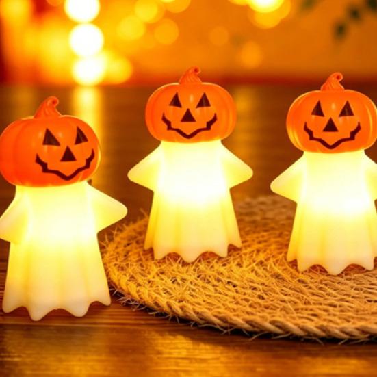 Halloween Decoration, Pumpkin Ghost 2-in-1 Night Light,, Safe Flame-Free LED Candle with Warm Glow, Small Cute Hanging Tabletop Decor for Home Party