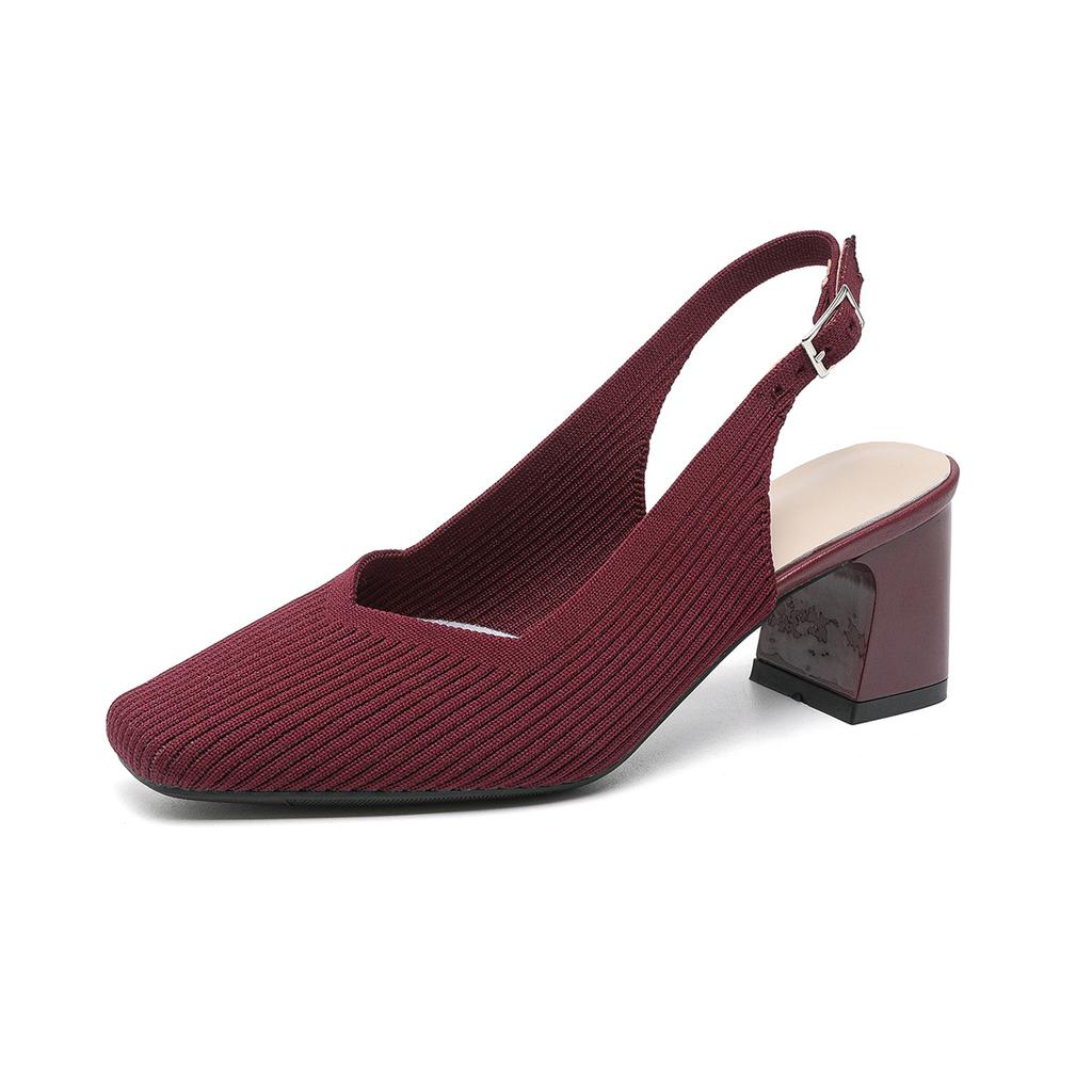 Baotou Sandals for Womens Summer New Solid Color Breathable Square Head Shallow Mouth Heel with Mixed High Heels Women's Sandals