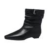 New Style Leather Belt Buckle Pointed Toe High-heel Shoes with Pleated Boots for Autumn and Winter