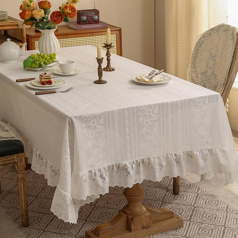 Thickened Lace Tablecloth French Retro Ruffle Edge Dining Table Mat High-End Rectangular Tablecloth