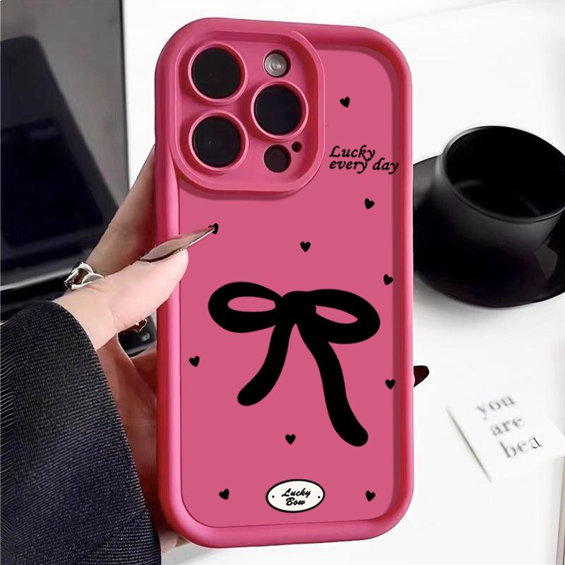 Bowknot Pattern TPU Soft Shockproof Phone Case For iPhone 16 Pro Max 15 Pro 14 13 12 11 XR XS Little Love Hearts Matte Lens Protection Bumper Cover