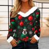 Women's Casual Long Sleeve Christmas Print Top with Plush Collar