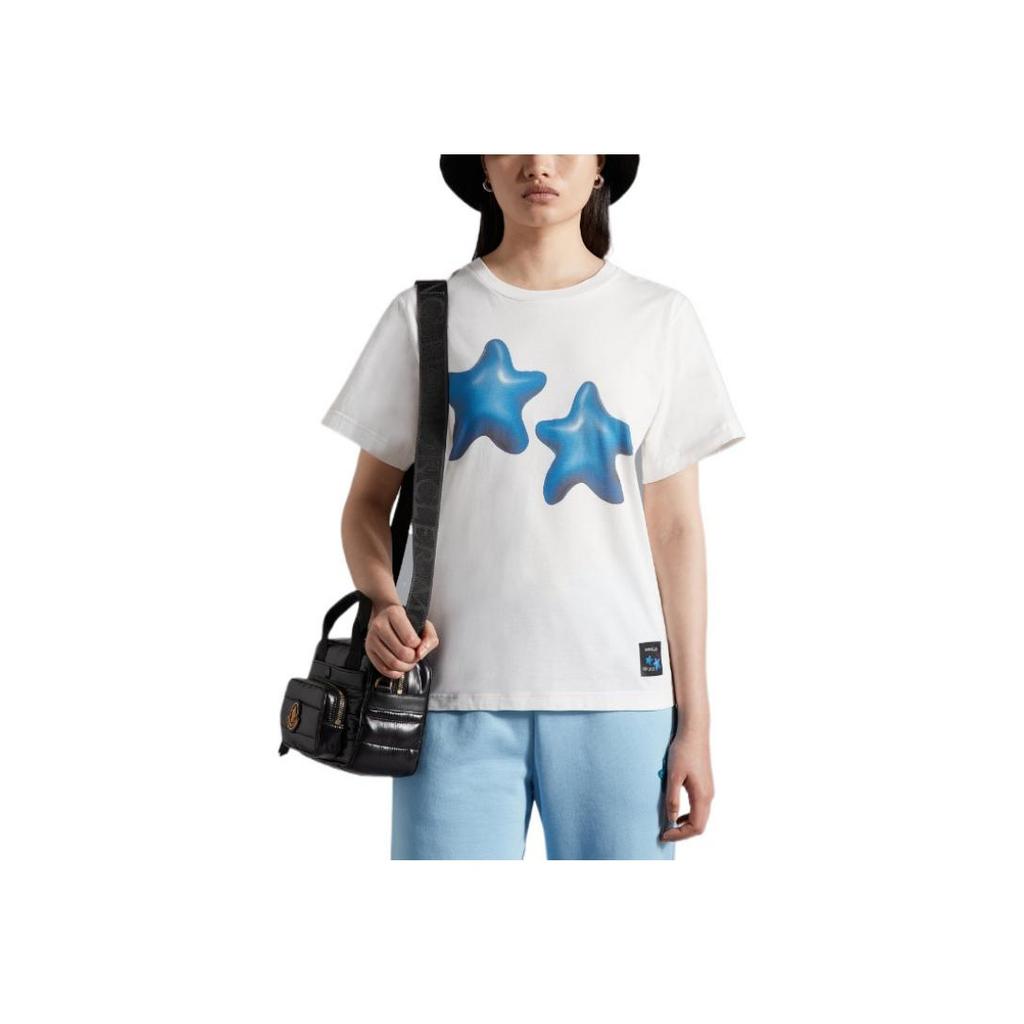 Moncler SS22 Star Geometric Pattern Printed Round Neck Short Sleeve T-Shirt Women T-Shirt Optical-White H20938C00019M2050001