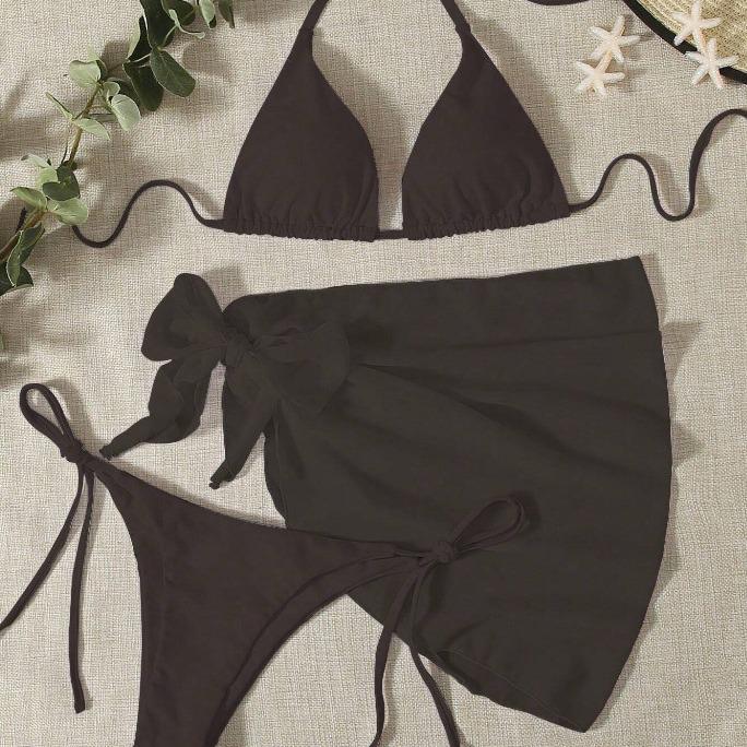 2024 New European & American Three-Piece Swimsuit Set with Sexy Short Tulle Skirt and Bikini.