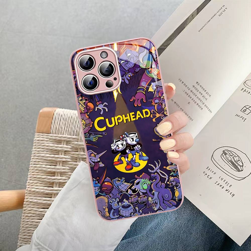 Anime Cuphead Cartoon For IPhone 14 13 12 Mini 11 Pro XS Max X XR 14 Plus Tempered Glass Cover