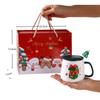 Merry Christmas Cup Spoon Set Wooden Lids Coffee Cup Teaspoon Cute Mug Gift Box  Home Use