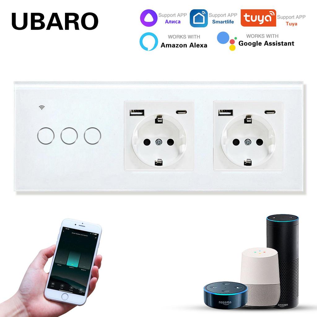 European Standard 228 Smart WiFi Graffiti Switch Socket with Tempered Glass