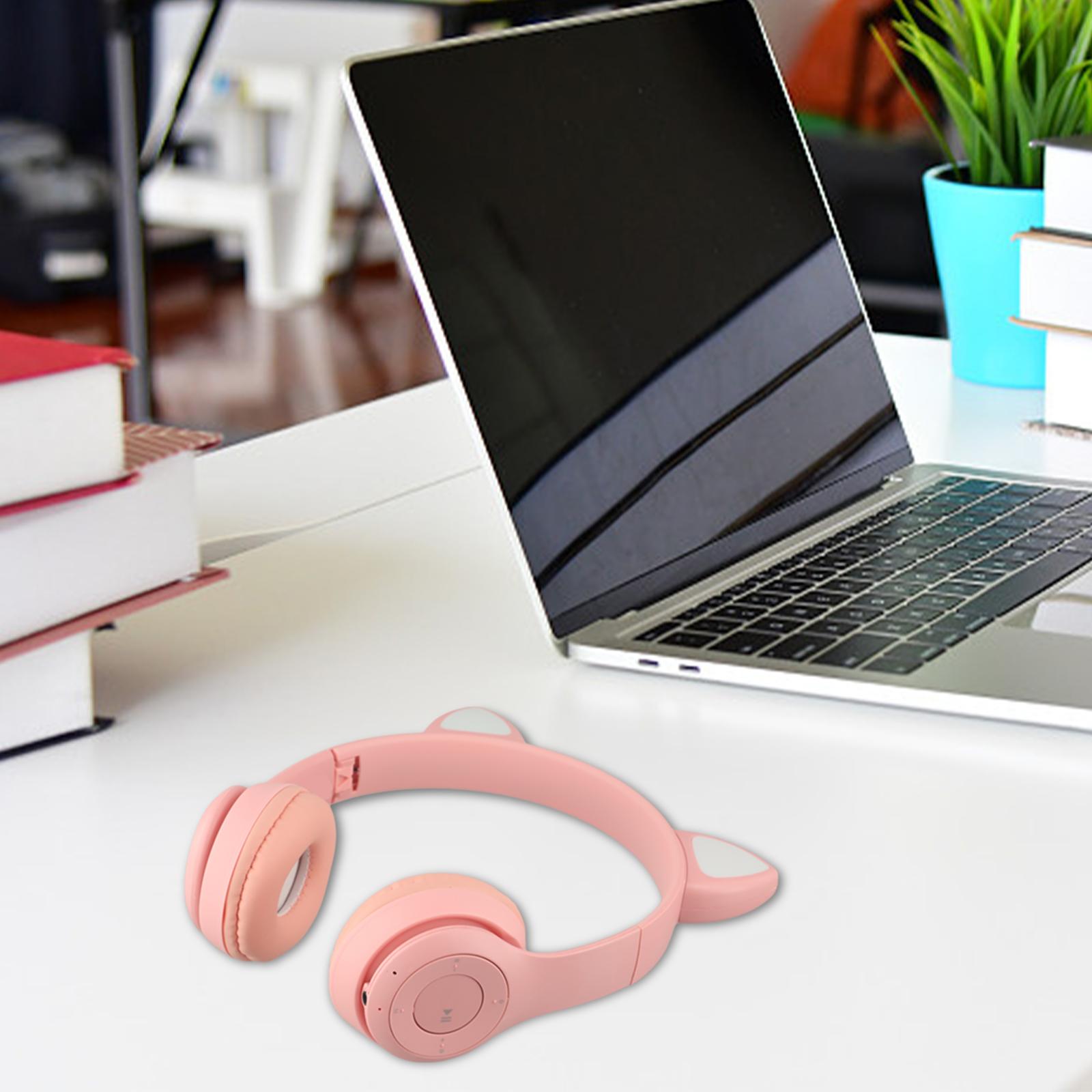 

Children S Headphones Cat Ear Wireless Foldable Design рожевий