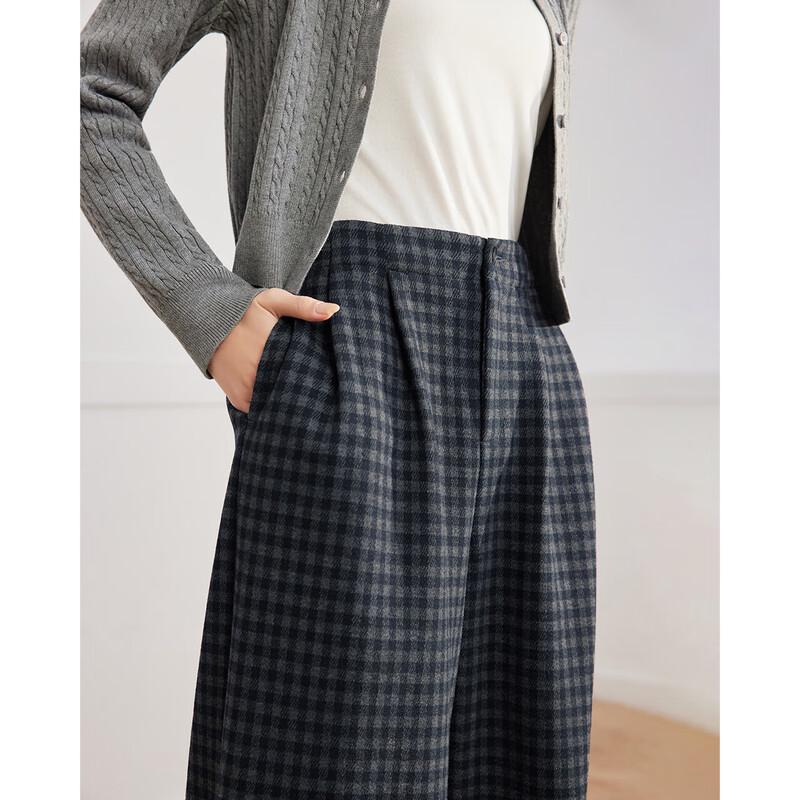 IEF Women's Plaid Fleece-Lined Wide-Leg Trousers