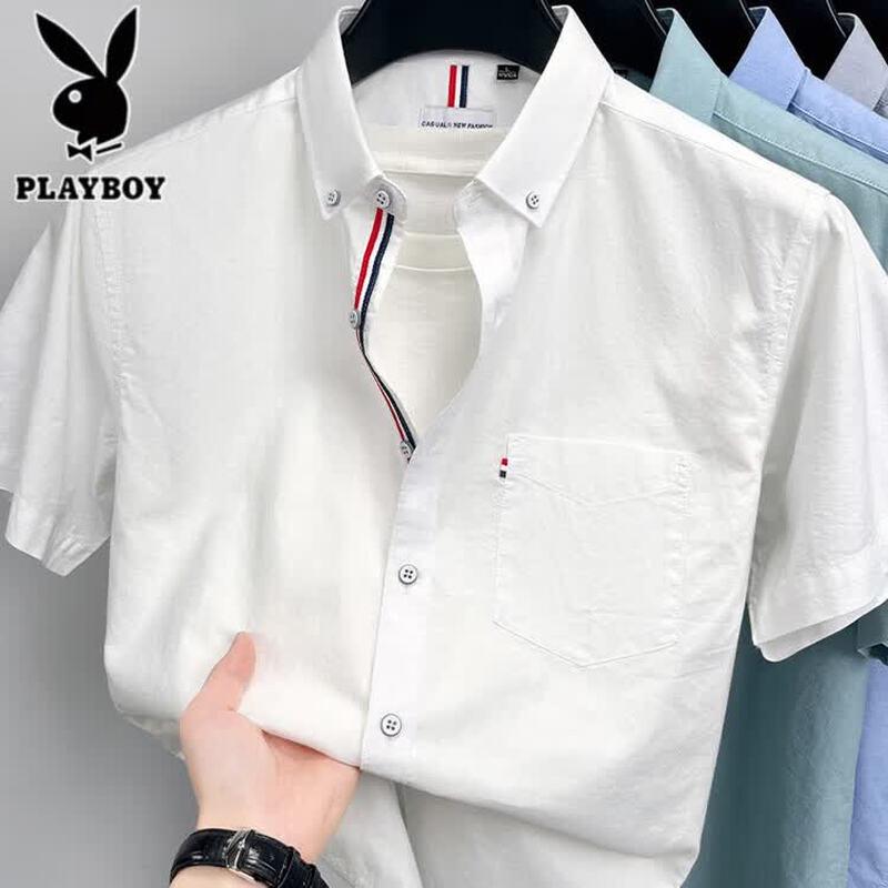 PLAYBOY Men s Pure Cotton Short-Sleeve Casual Shirt M белый