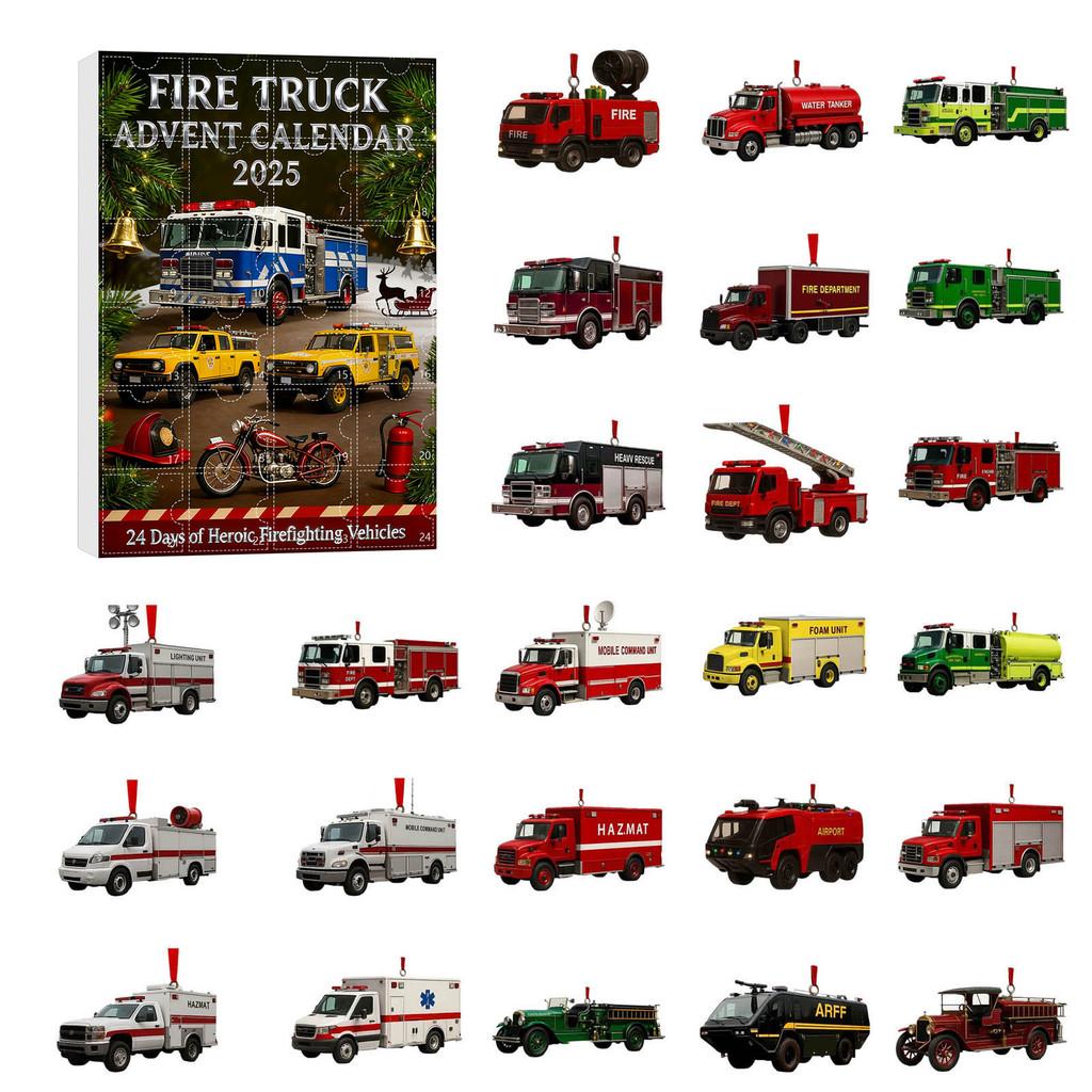 Julräddningsfordon Nedräkningskalender Akryl Julgransprydnad Med 24 Överraskningstillbehör För Julklappsutbyte