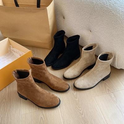 Bottines Modernes en Daim de Vache à la Cheville pour Femmes à Bout Carré Chaussures pour Femmes en Solde Talon Moyen Solide Concis Bottes pour Femmes botas