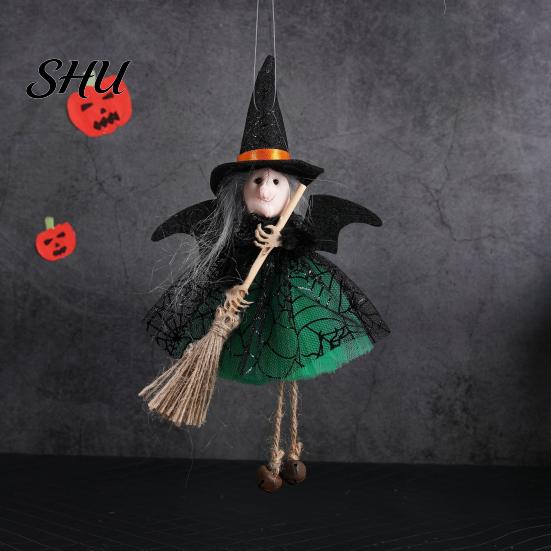 Halloween Witch Ornament Decoration Soft Cloth Gauze Skirt Mini Broom Stuffed Doll Hanging Festival Figurine Pendant Gift Idea