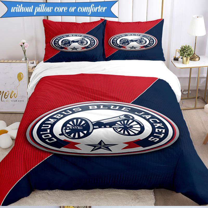 3PCS Columbus Blue Jackets Logo Bedding Set,Including 1pc Duvet Cover And 2pcs Pillowcases Perfect for Bedroom, Dormitory, Fan Christmas Gift