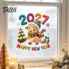 Winter Theme Glass Decor Chinese New Year Window Stickers, 2027 Goat Static Clings, Reusable Non Adhesive Film Crochet Knit Lamb Decals, for Home Shop