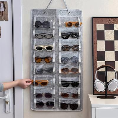 16-Compartment Felt Eyewear Stand, Suitable for Sunglasses, Display Rack, Hanging Pouch, Wall-Mounted Storage Pocket Organizer