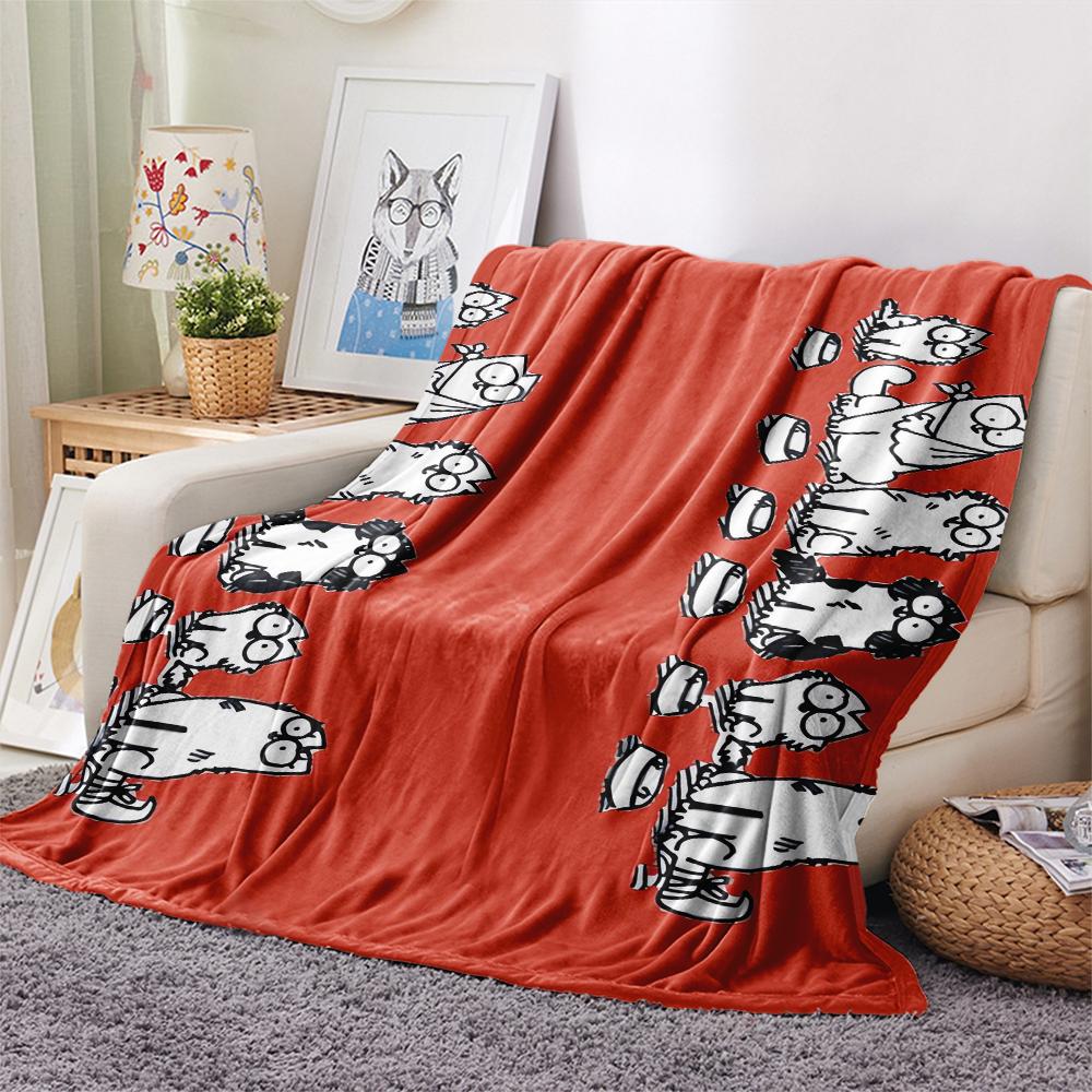 1Pc Simon‘s Cat Print Flannel Blanket, High Quality Comfortable for All Seasons, Home Decor, Warmth and Comfort, Perfect for Christmas GiftS