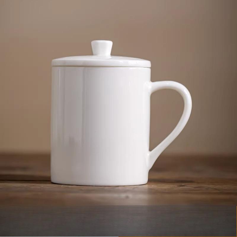 

400ml Sheep Fat Jade Tea Cup White Porcelain Mug with Lid Ceramic Chinese Style Office Cup Household Tea Cup Drinking Utensils 12.5x12cm 400ml