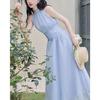 French blue neck sling dress women's summer new small seaside vacation fairy dress