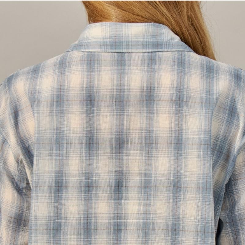 Maxza Check Shirring Cotton Shirt Blouse Zf05qb002nh