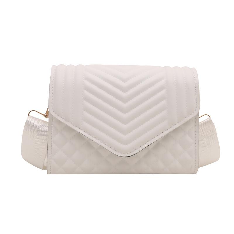 Embroidery thread indentation rhombus texture 2025 new trendy winter fashion wide shoulder strap shoulder bag styling messenger bag