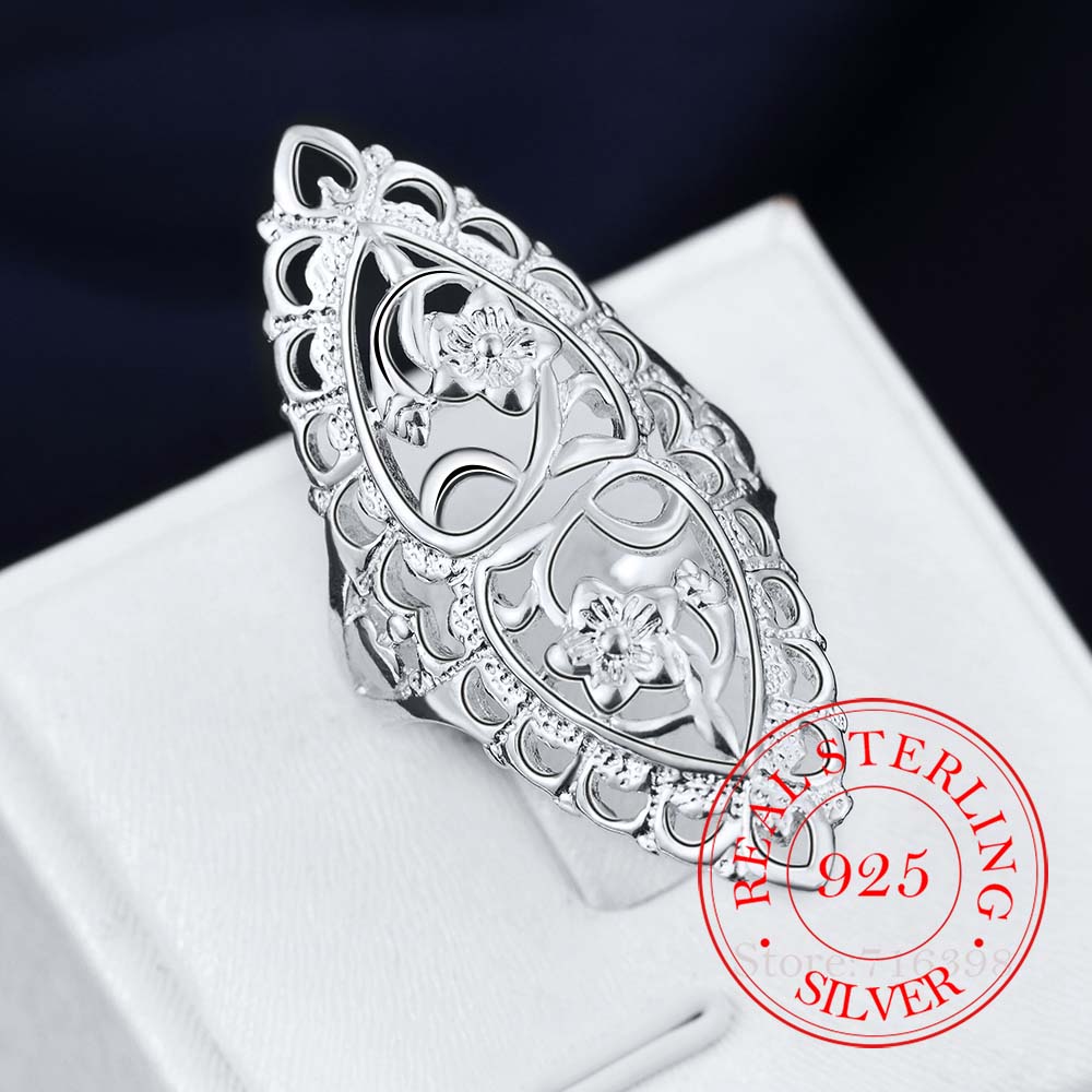 925 Sterling Silver Finger Rings for Women Hollow Rhinestone Engagement British Style Jewelry Vintage Boho Luxury Ladies Female