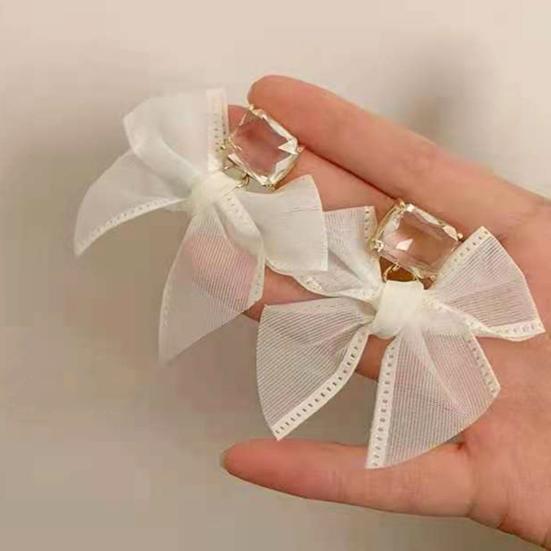 1 Pair Dangle Earrings Bowknot Fabric Jewelry Sweet Long Lasting Earrings for