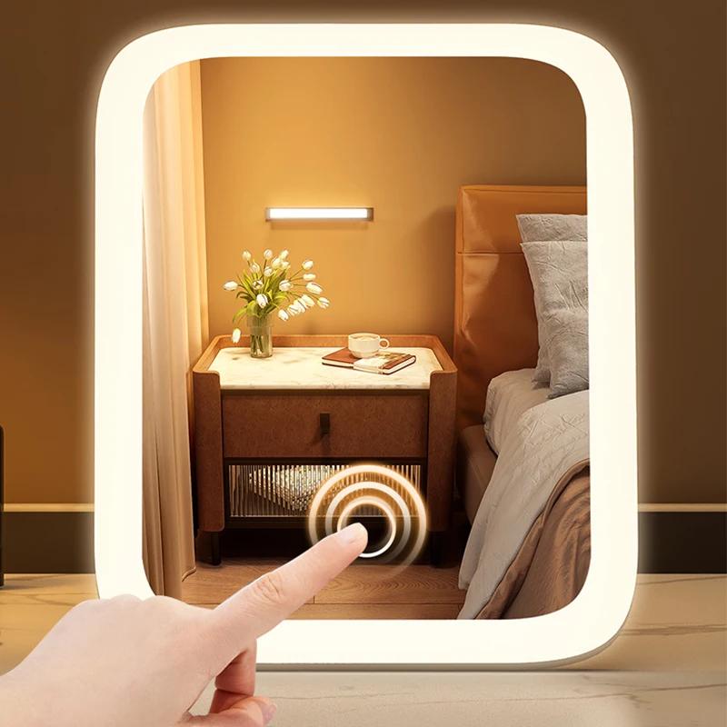 LED Student Dormitory Desktop 3 Color Fill Light Small Mirror, Makeup Mirror With Light, Bedroom Dressing Table Mirror