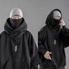 Embroidery Turtleneck Sweatshirt for Men Ninja Hoodies Autumn Hip Hop Fleece Pocket Streetwear Oversized Hoody