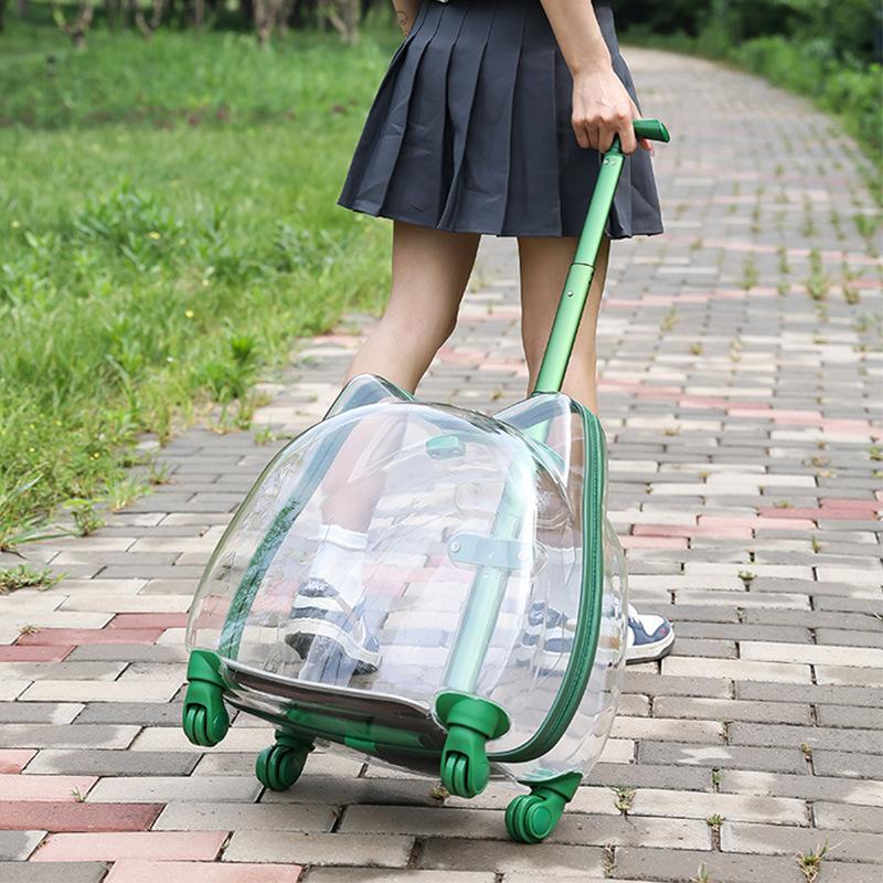 Fully Transparent Space Capsule Pet Rolling Luggage Breathable Portable Travel Bag For Cats Small Dogs