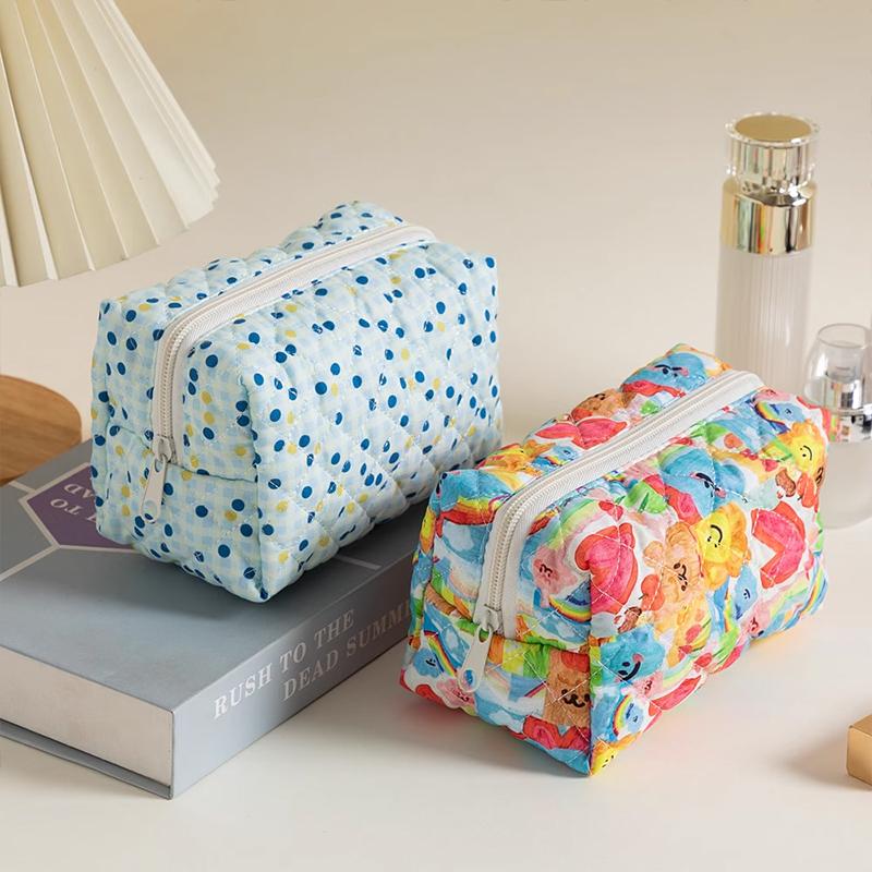 Borsa per Trucco da Viaggio Portatile Minimalista con Fiocco, Grande Capacità, Morbida